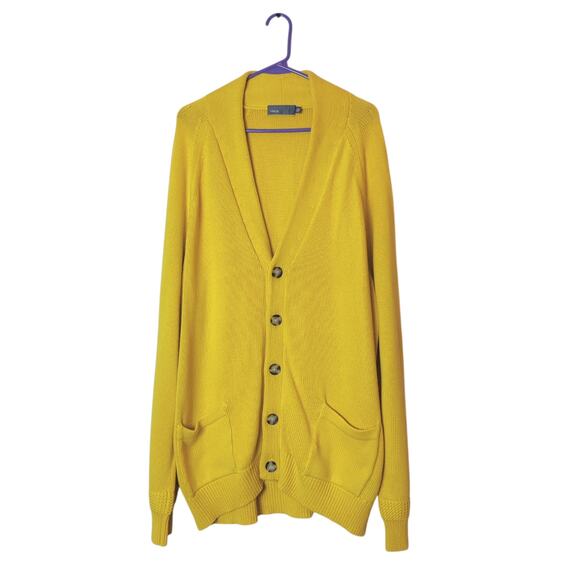 Vince Sunflower Yellow Cotton V Neck Long Slouchy Cardigan Sweater XXL Preppy - Picture 1 of 10
